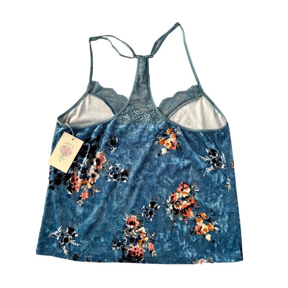 In Bloom Intimates Camisole Velvet Velour Floral Tank Teal ( M ) - Picture 2 of 2